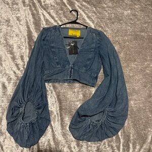 Denim Bell Sleeve Crop Top